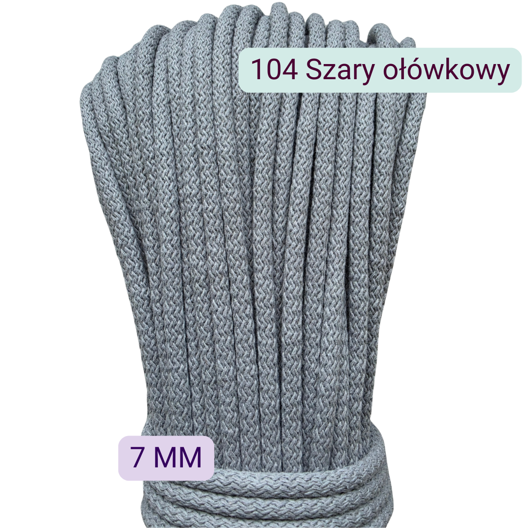 104 Ołów – szary sznurek bawełniany 7 mm 50 m do szycia toreb i koszy