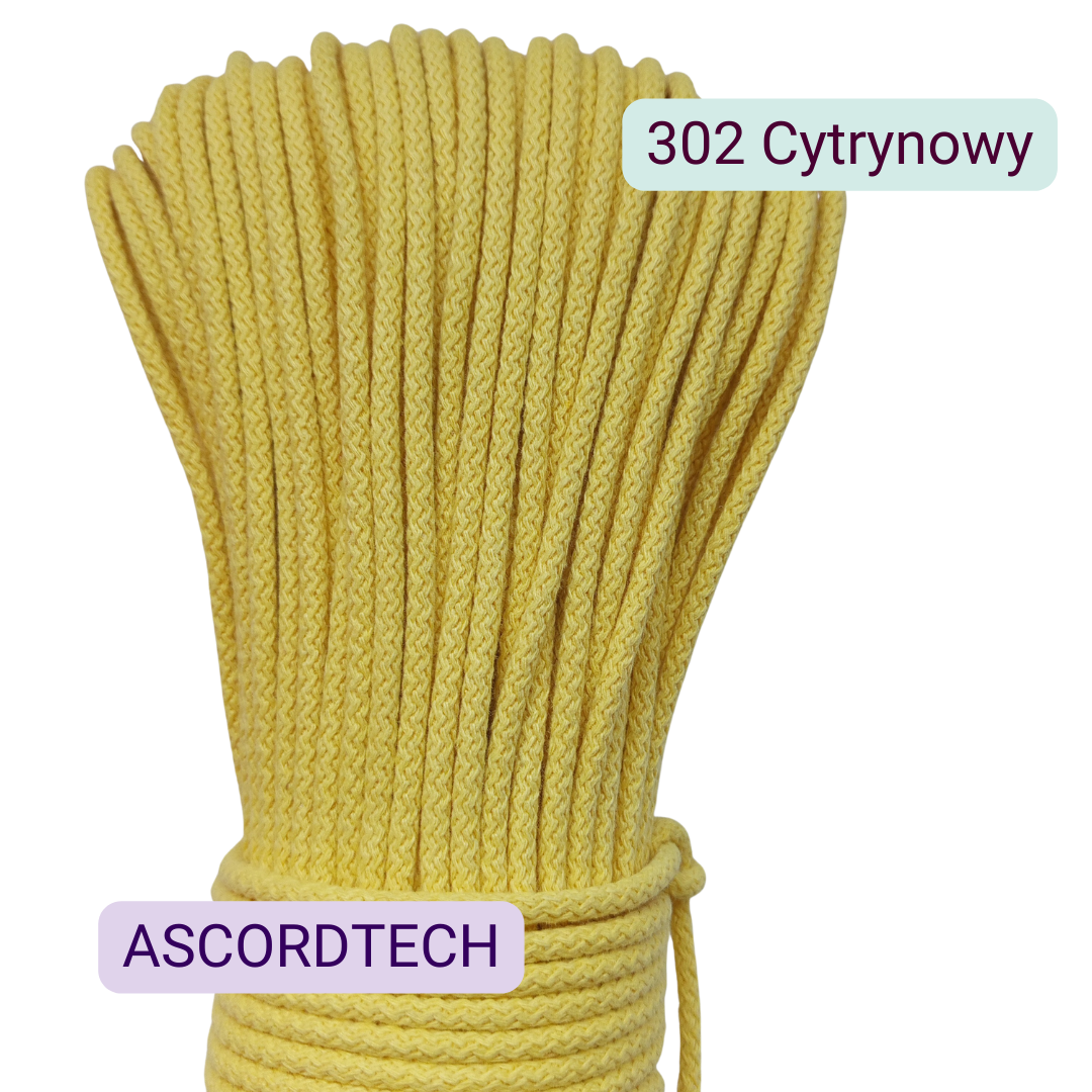 Cytrynowy 302 – jasnożółty sznurek bawełniany 5 mm do szycia torebek