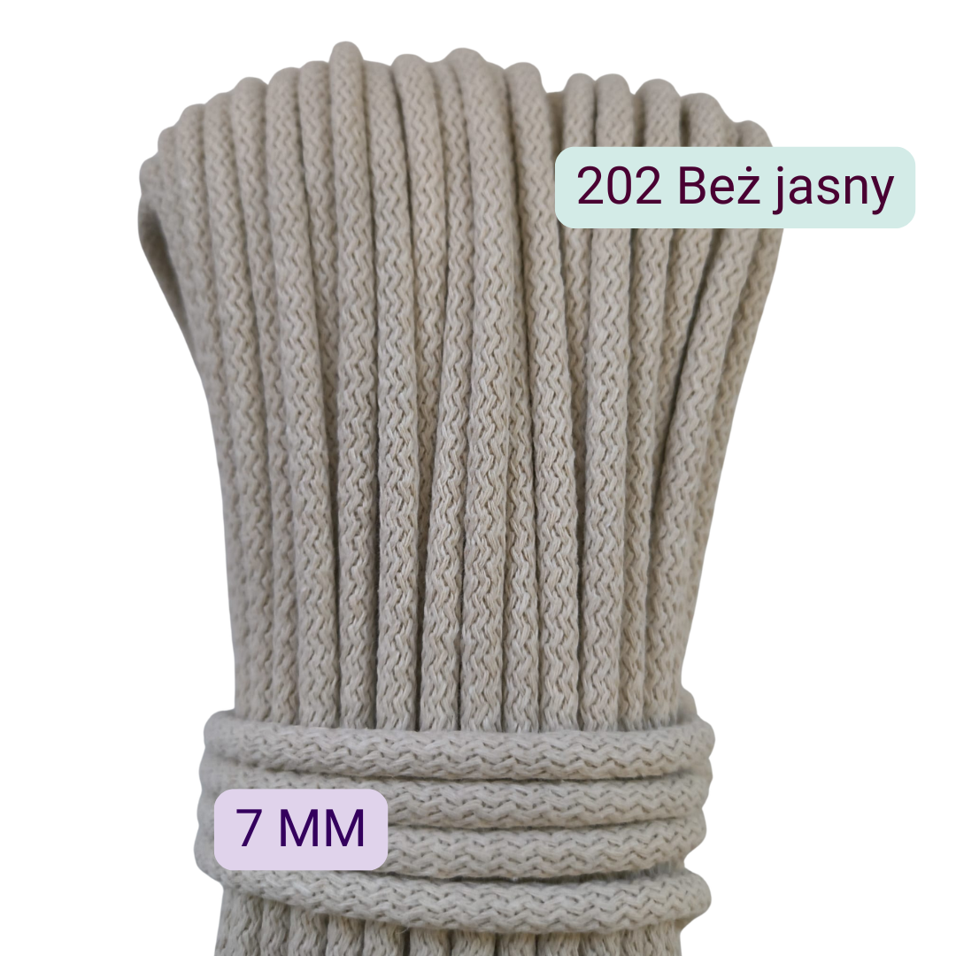 7 mm – Sznurek do szycia 202 Beż jasny – 50 m