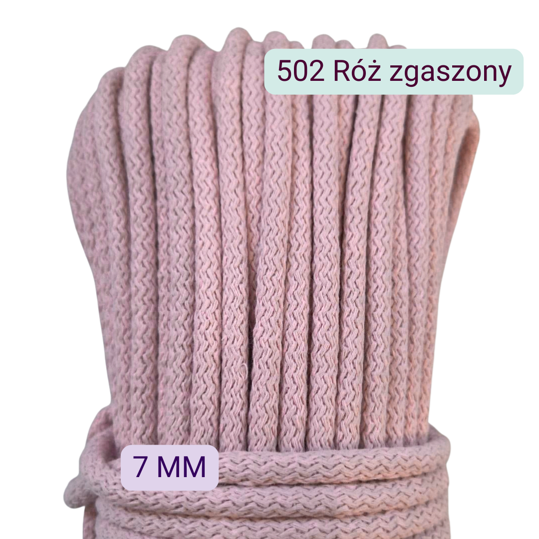 Sznurek 7 mm w kolorze 502 Róż zgaszony do szycia na maszynie, motek 50 m