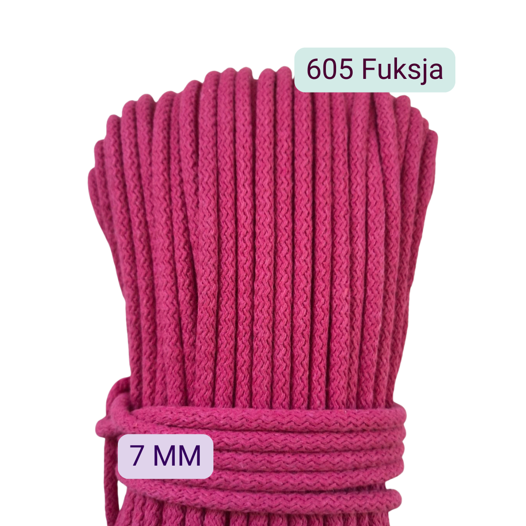 Sznurek do szycia na maszynie w kolorze 605 Fuksja, średnica 7 mm, motek 50 m