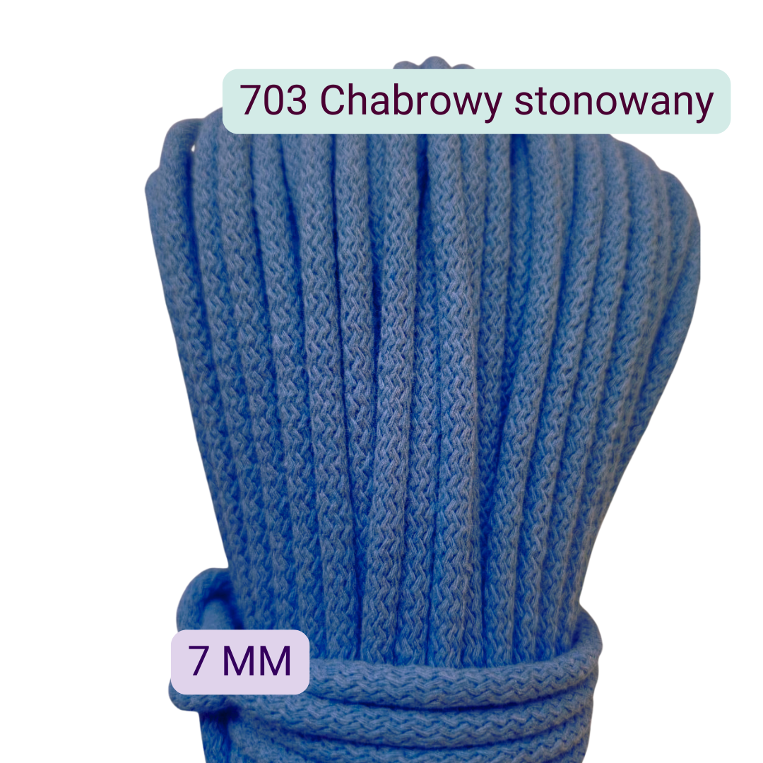 Sznurek do szycia na maszynie 7 mm w kolorze 703 Chabrowy stonowany, motek 50 m