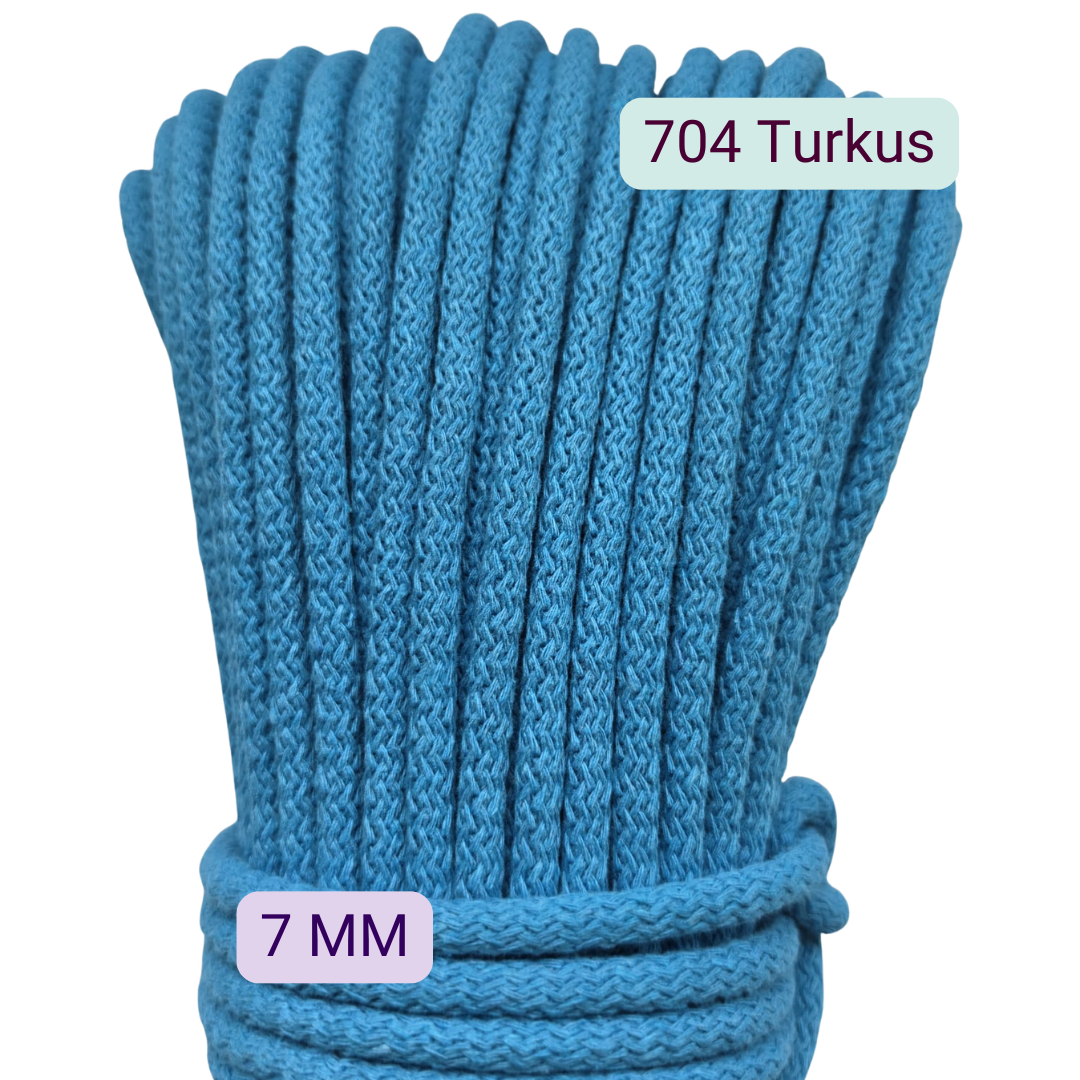Sznurek do szycia na maszynie 7 mm w kolorze 704 Turkus, motek 50 m