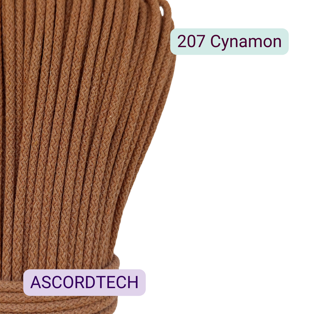 Brązowy sznurek bawełniany 5 mm Cynamon 207 – 50 m do szycia