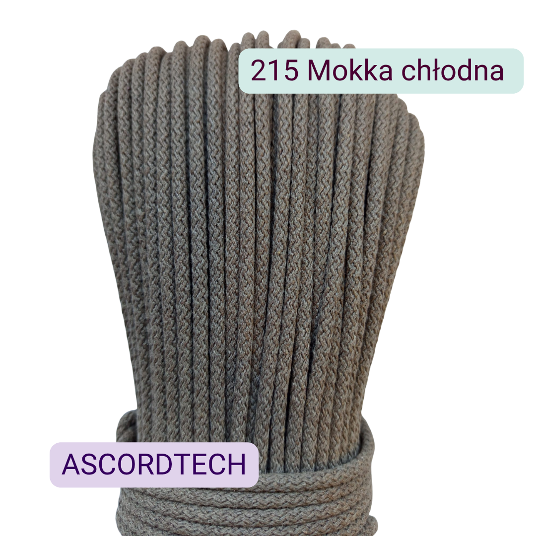 Mokka chłodna 215 – szarobrązowy sznurek bawełniany 5 mm do szycia torebek