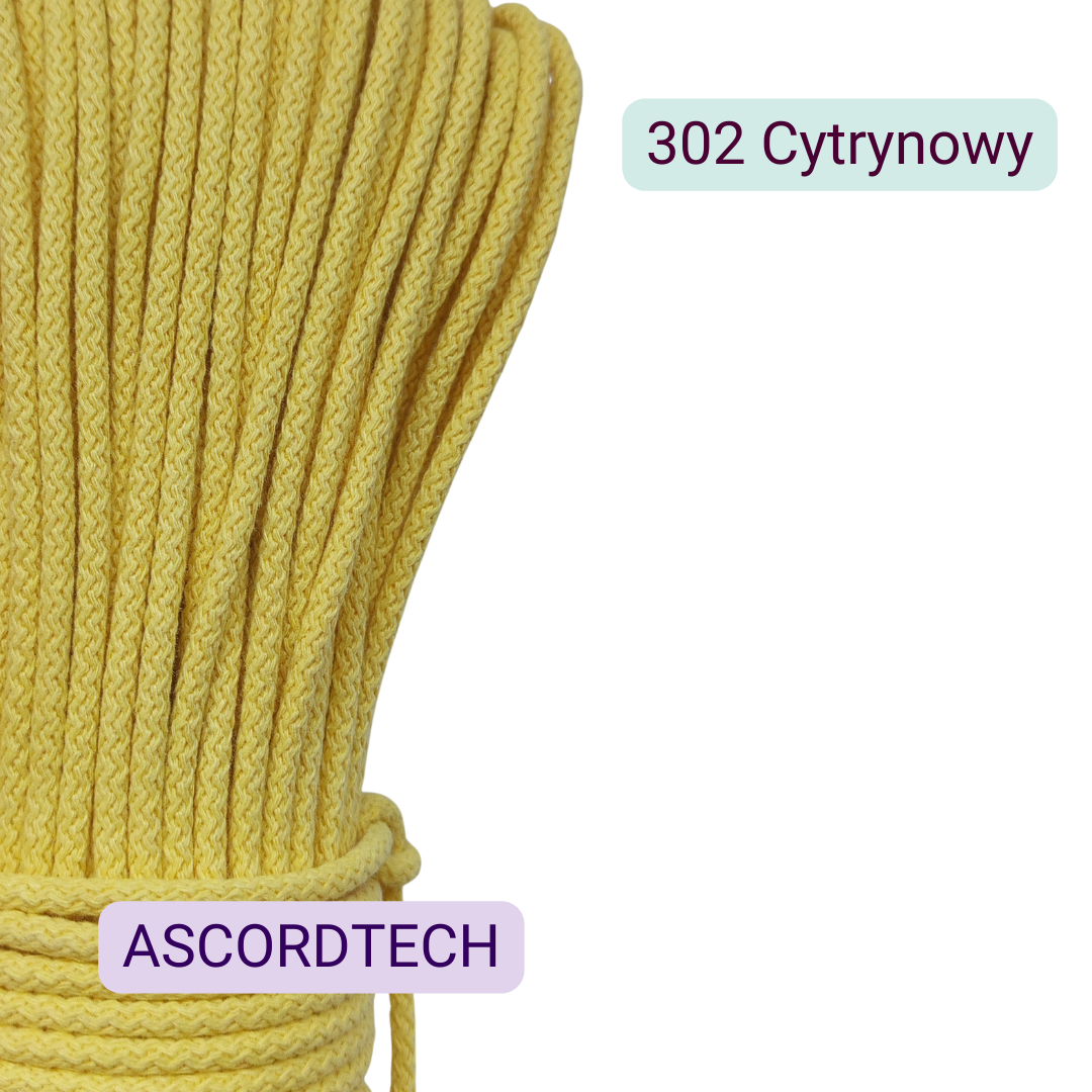 Żółty sznurek bawełniany 5 mm Cytrynowy 302 – 50 m do szycia