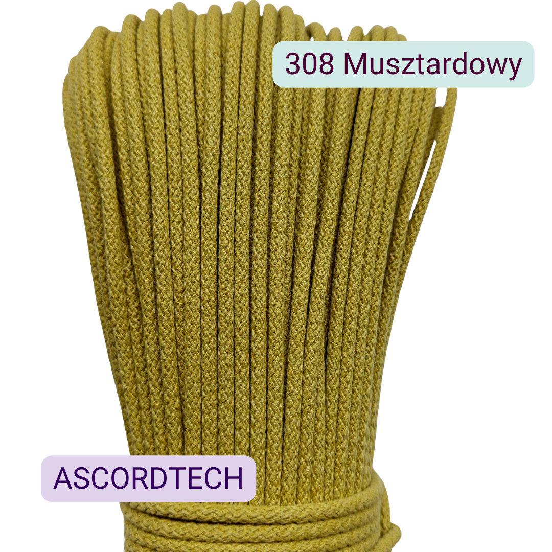 Musztardowy 308 – musztardowy sznurek bawełniany 5 mm do szycia torebek