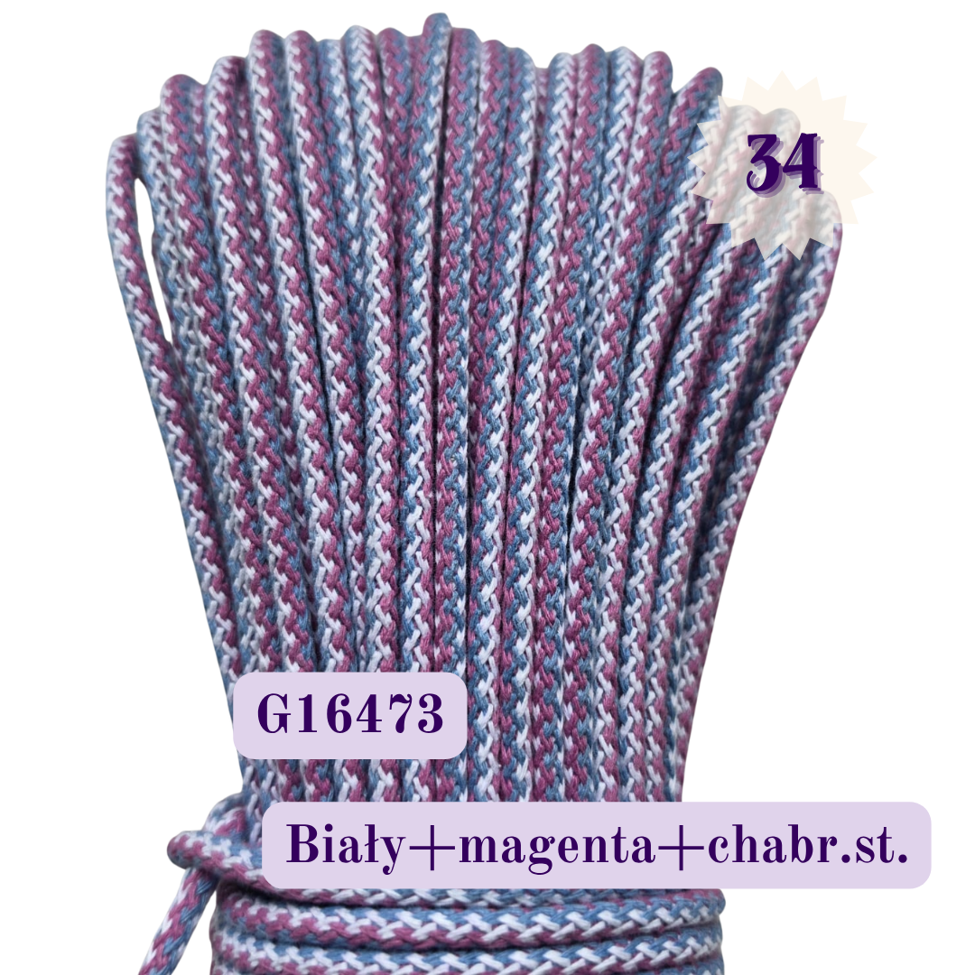 Sznurek do szycia 5 mm melanż G biały magenta chabrowy stonowany – G16473