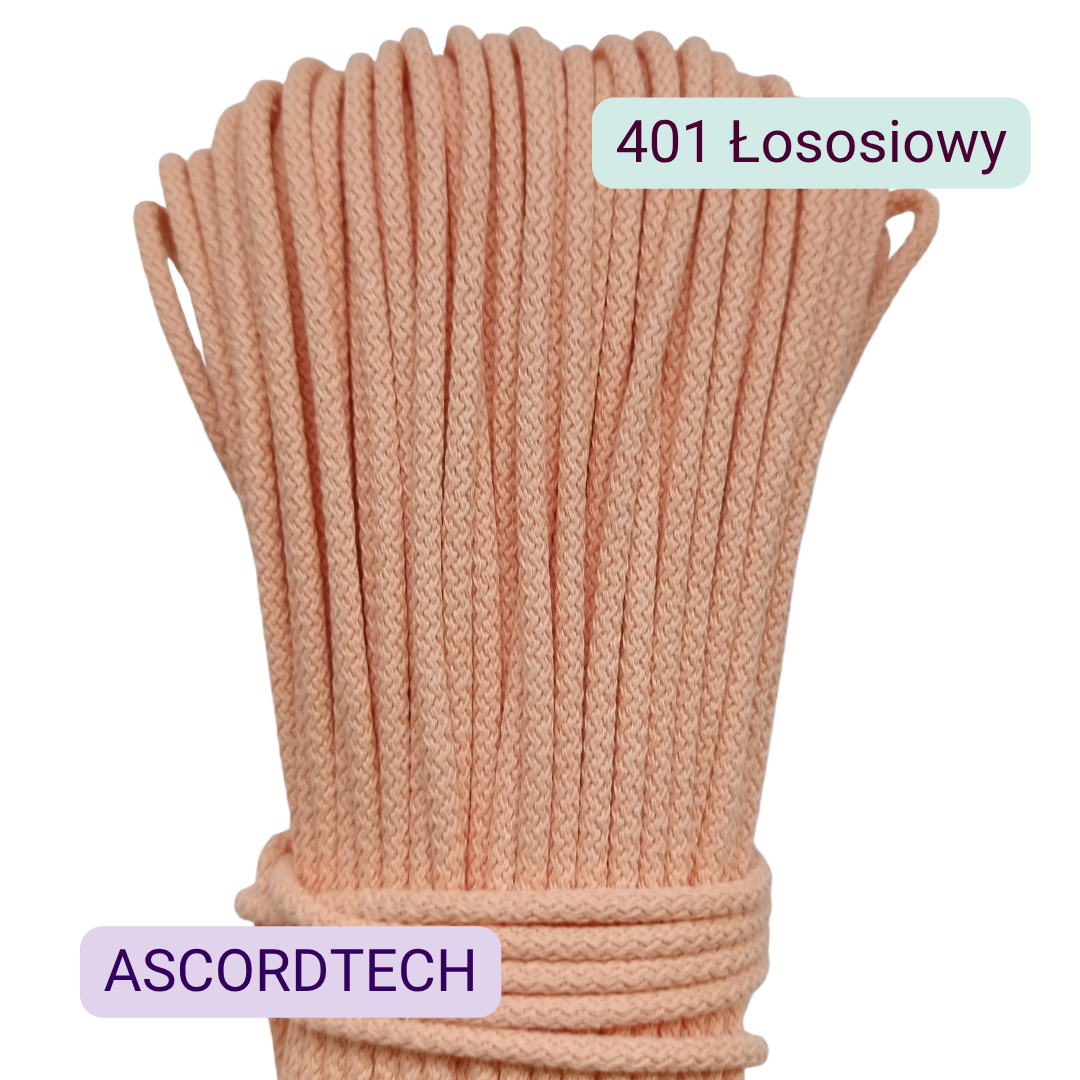 Łososiowy 401 – łososiowy sznurek bawełniany 5 mm do szycia torebek