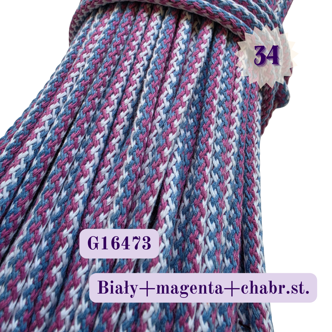 Sznurek do szycia 5 mm – Melanż G – Biały + magenta + chabrowy stonowany | G16473