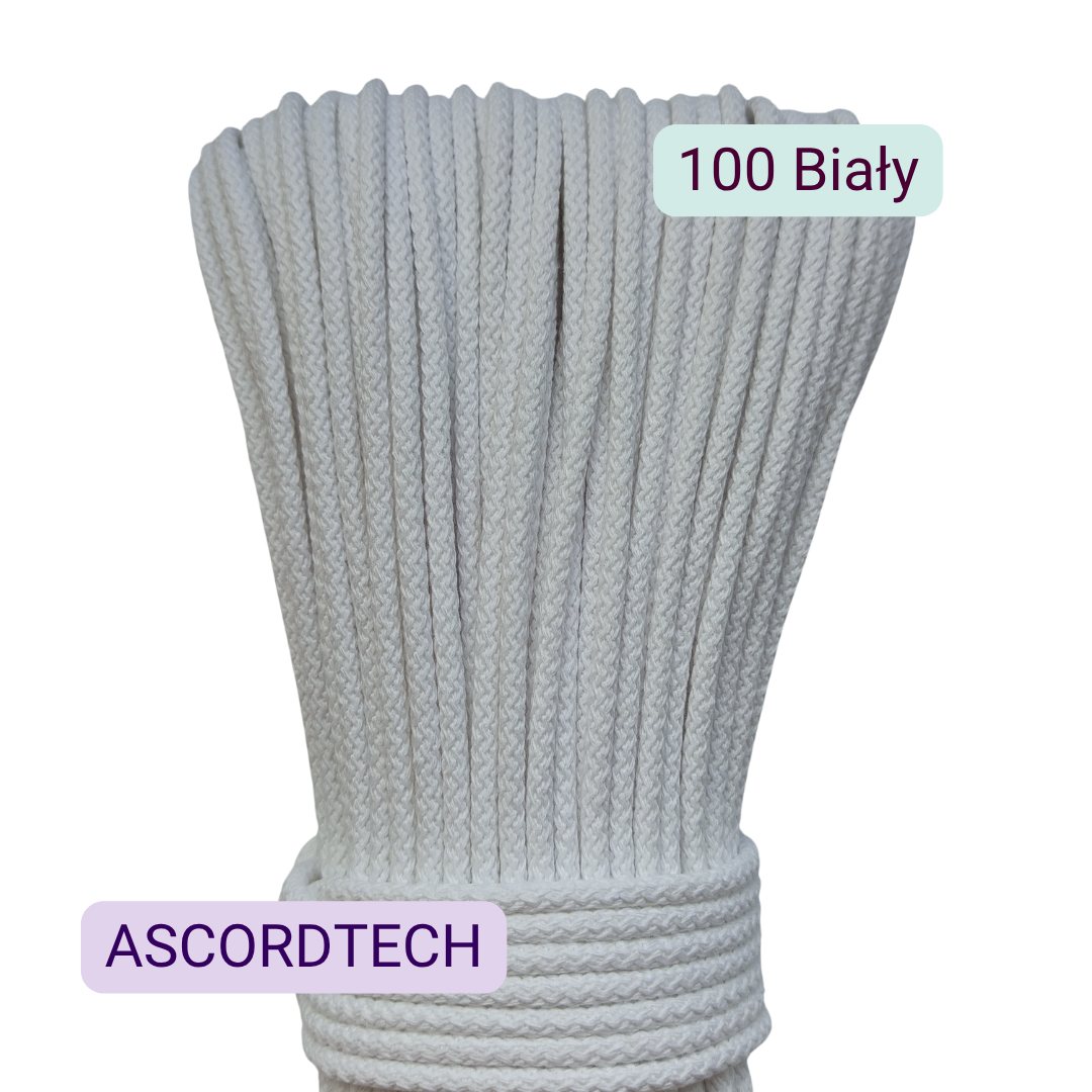 Biały sznurek bawełniany 5 mm do szycia torebek – kolor 100