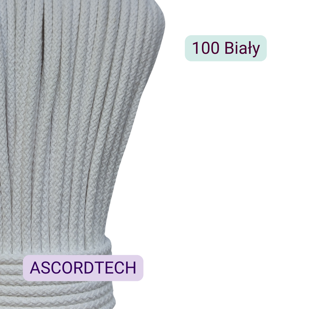 Biały sznurek bawełniany 5 mm 50 m do szycia – kolor 100