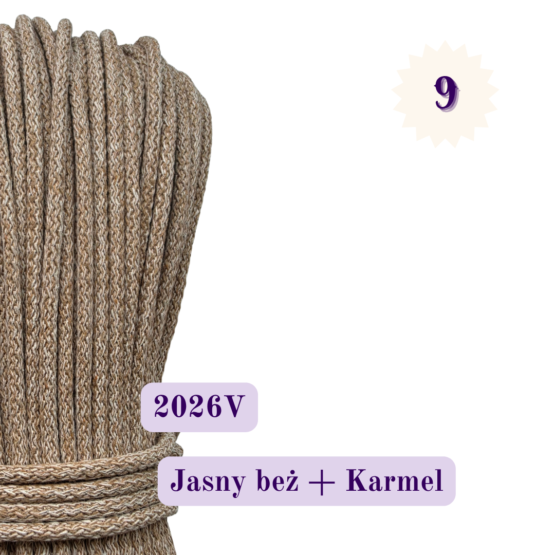 Sznurek do szycia 5 mm – Melanż V – Jasny beż + Karmel | 2026V