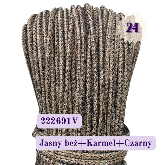 Sznurek do szycia 5 mm Melanż V Jasny beż Karmel Czarny 222691V Ascordtech