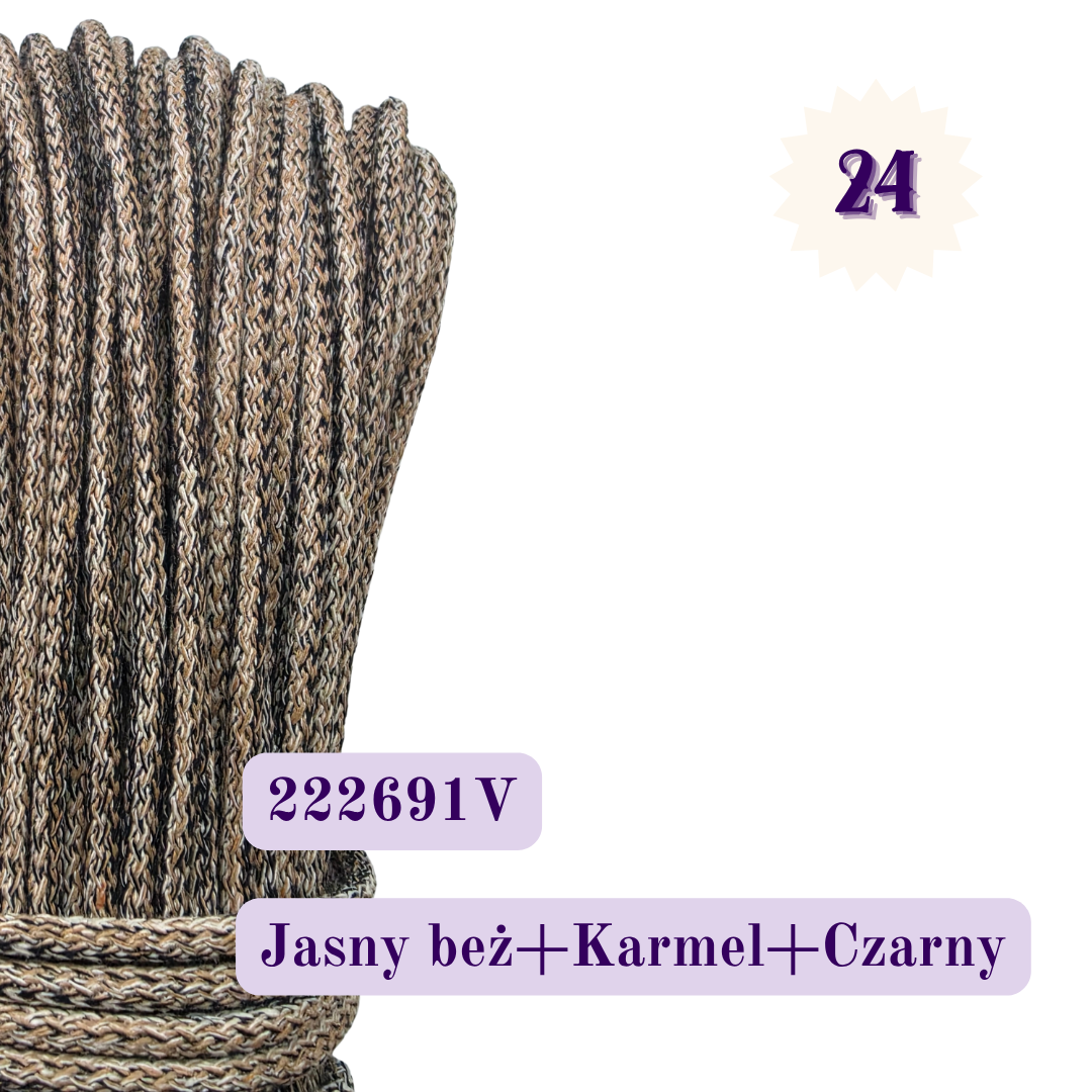 Sznurek do szycia 5 mm – Melanż V – Jasny beż + Karmel + Czarny | 222691V