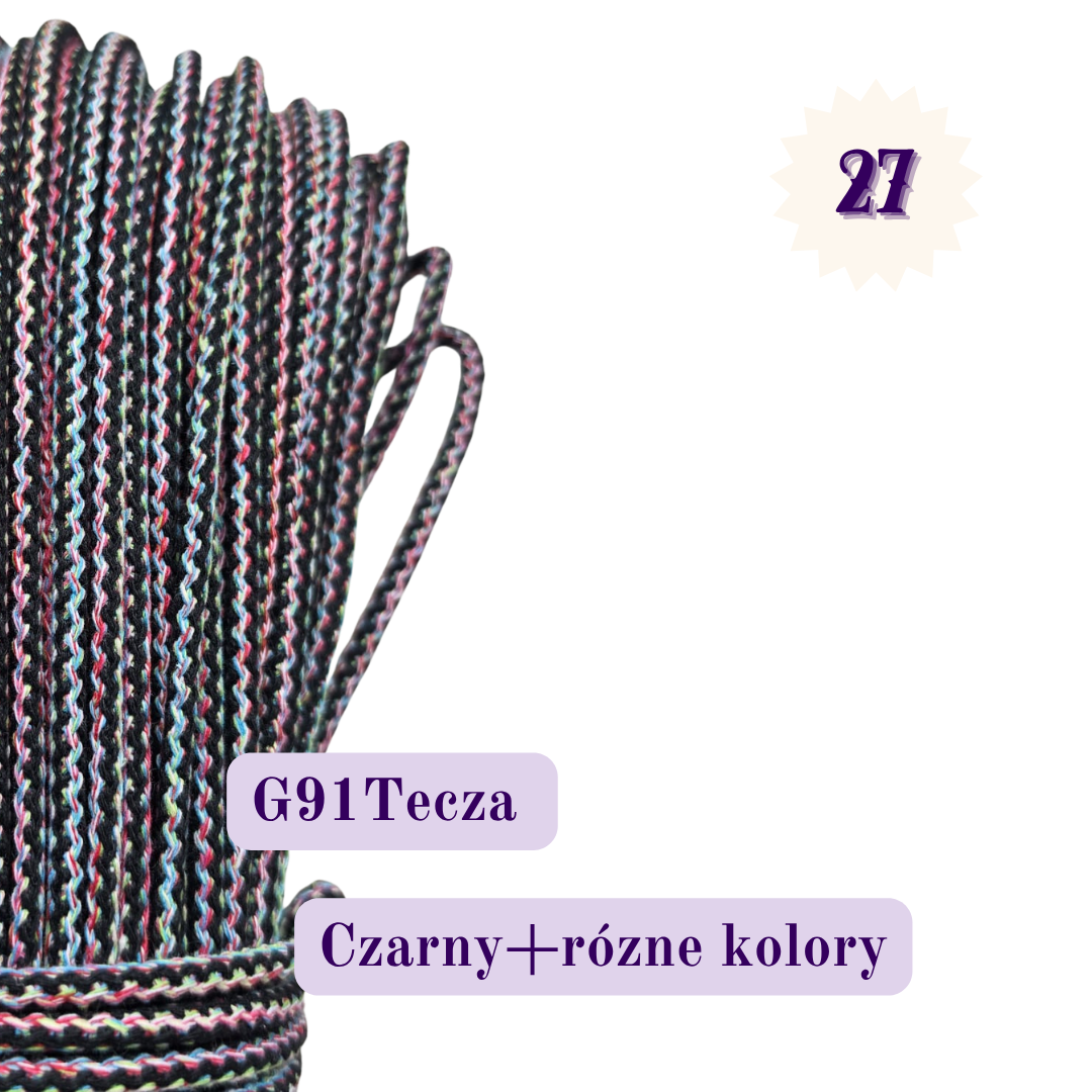 Sznurek do szycia 5 mm – Melanż G – Czarny + różne kolory | G91 Tęcza