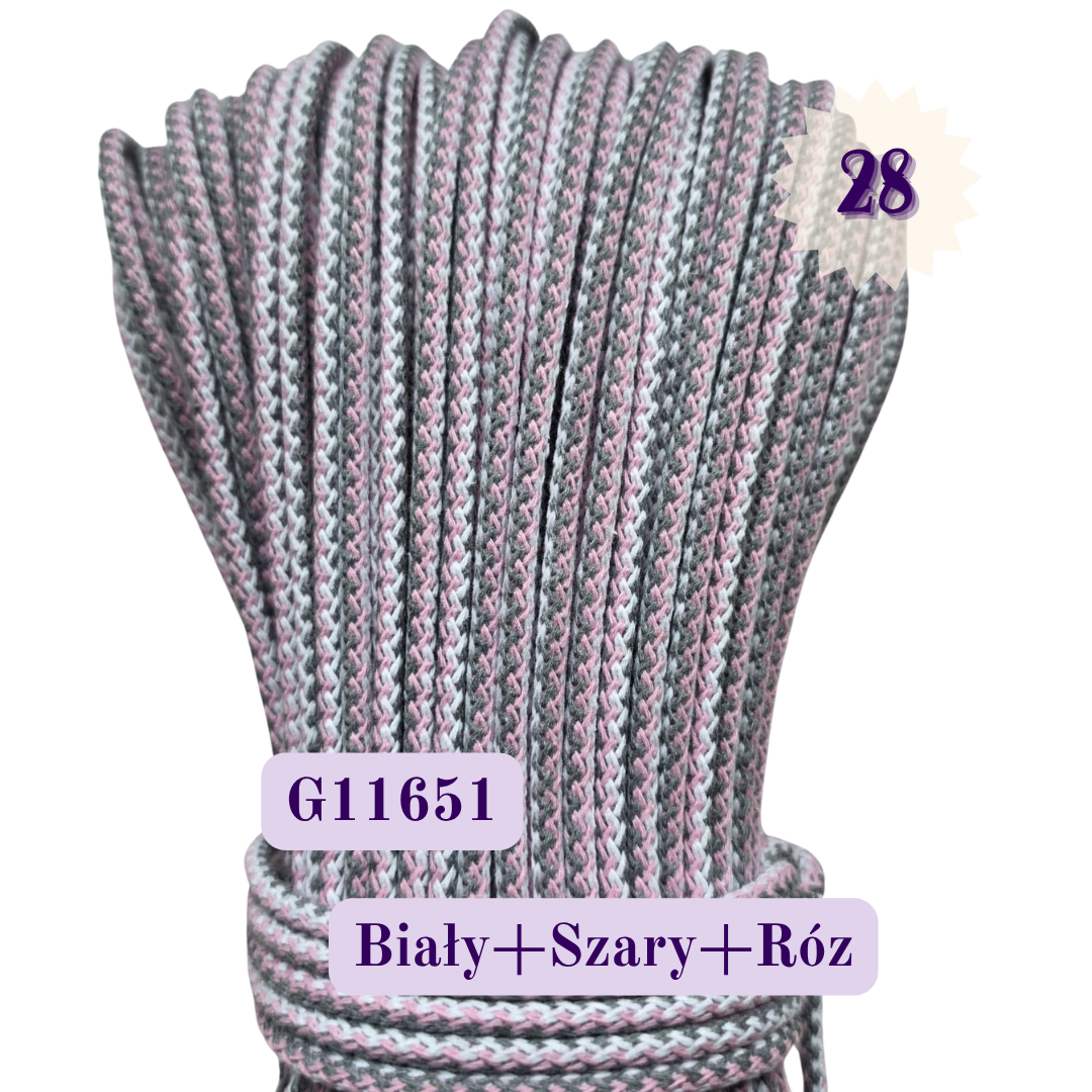Sznurek do szycia 5 mm Melanż G Biały Szary Róż G11651 Ascordtech