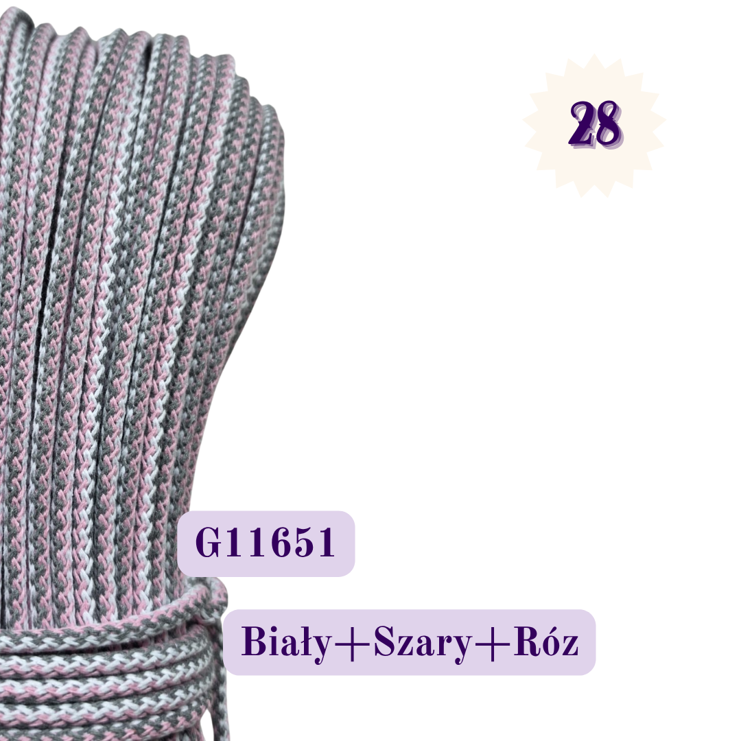 Sznurek do szycia 5 mm – Melanż G – Biały + Szary + Róż | G11651