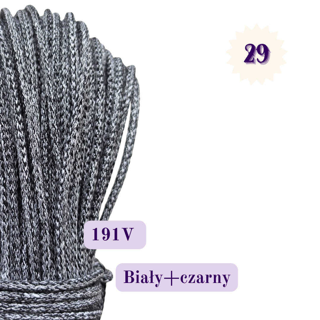 Sznurek do szycia 5 mm – Melanż V – Biały + Czarny | 191V