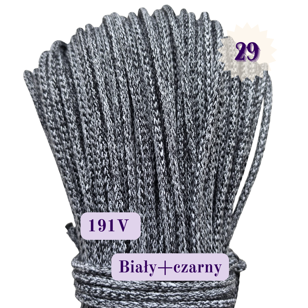 Sznurek do szycia 5 mm Melanż V Biały Czarny 191V Ascordtech