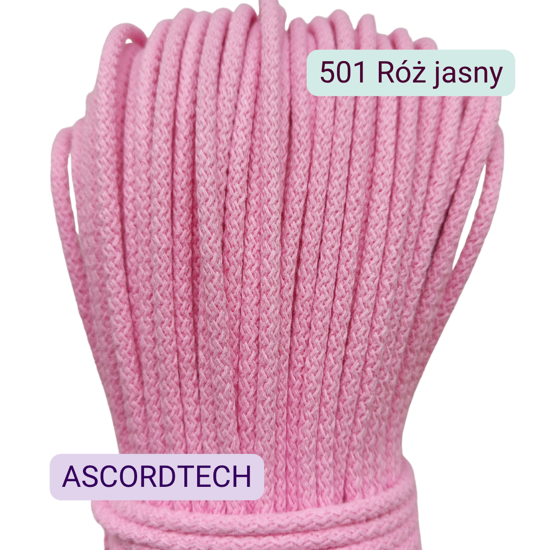 Róż jasny 501 – jasnoróżowy sznurek bawełniany 5 mm do szycia torebek