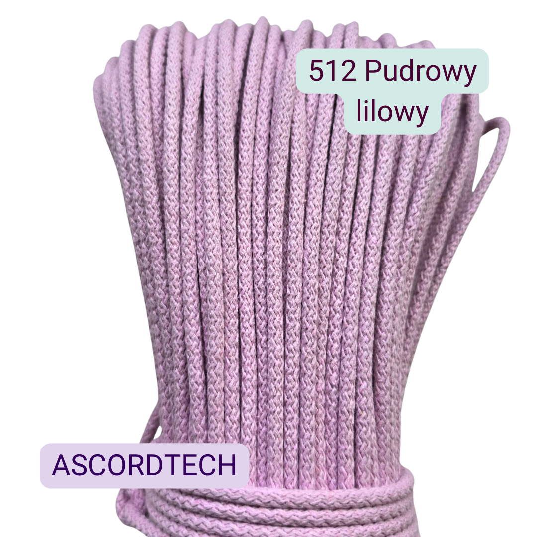 Pudrowy liliowy 512 – liliowy sznurek bawełniany 5 mm do szycia torebek
