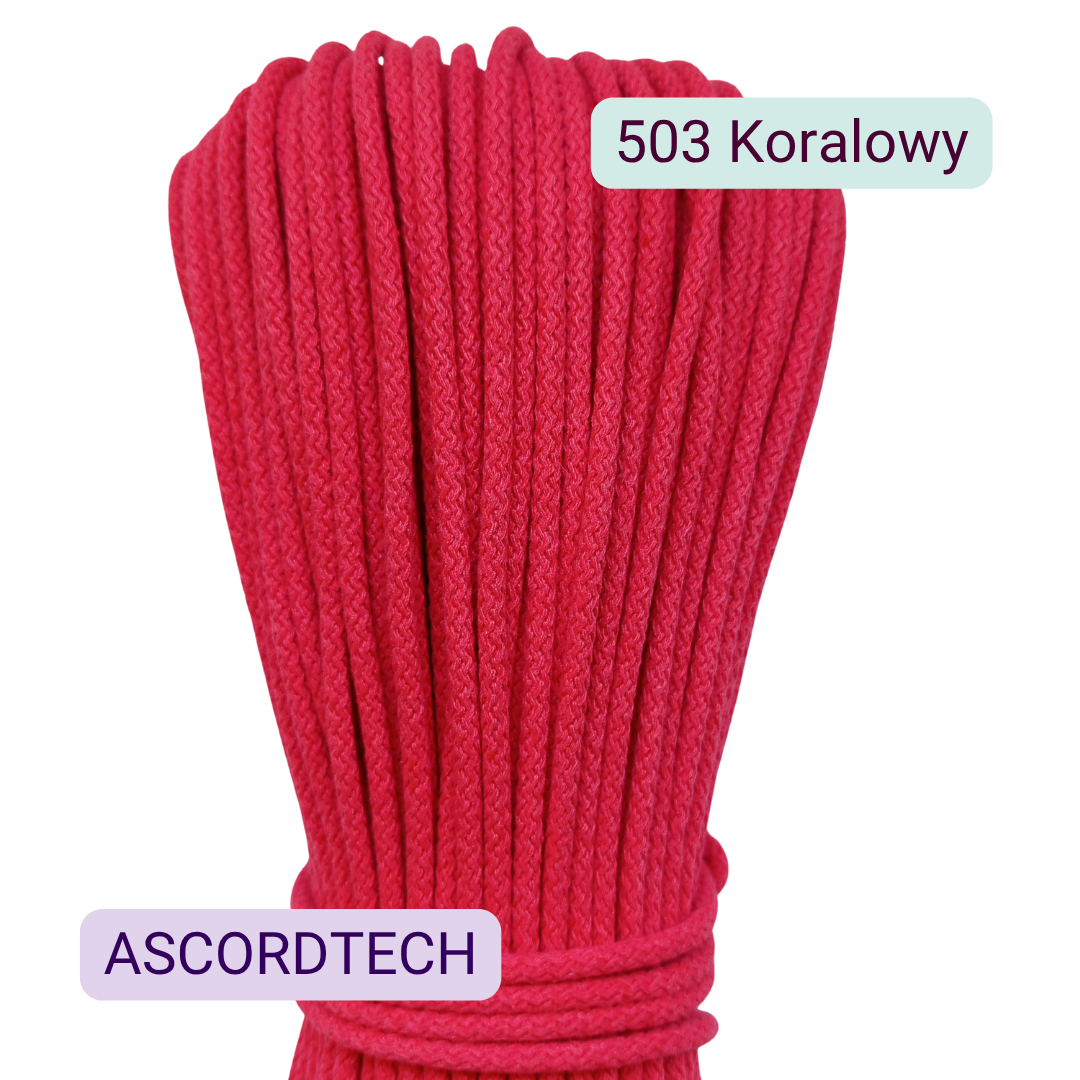 Koralowy 503 – koralowy sznurek bawełniany 5 mm do szycia torebek
