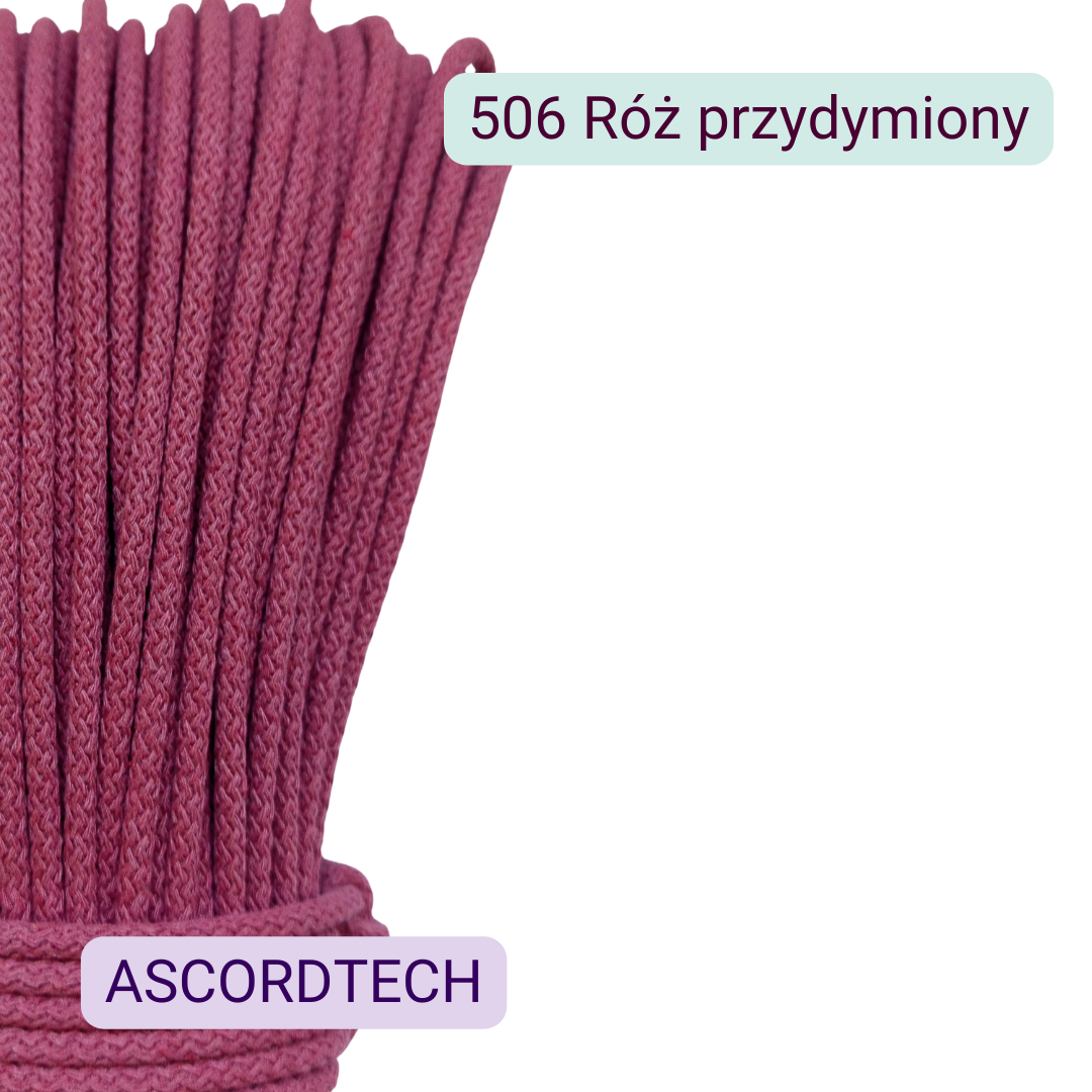 Różowy sznurek bawełniany 5 mm Róż przydymiony 506 – 50 m do szycia
