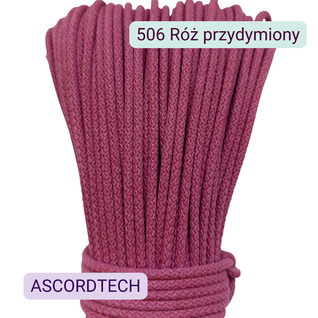 Róż przydymiony 506 – różowy sznurek bawełniany 5 mm do szycia torebek
