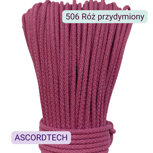 Róż przydymiony 506 – różowy sznurek bawełniany 5 mm do szycia torebek
