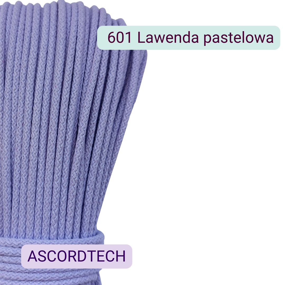 Pastelowy lawendowy sznurek bawełniany 5 mm kolor 601 – 50 m do szycia
