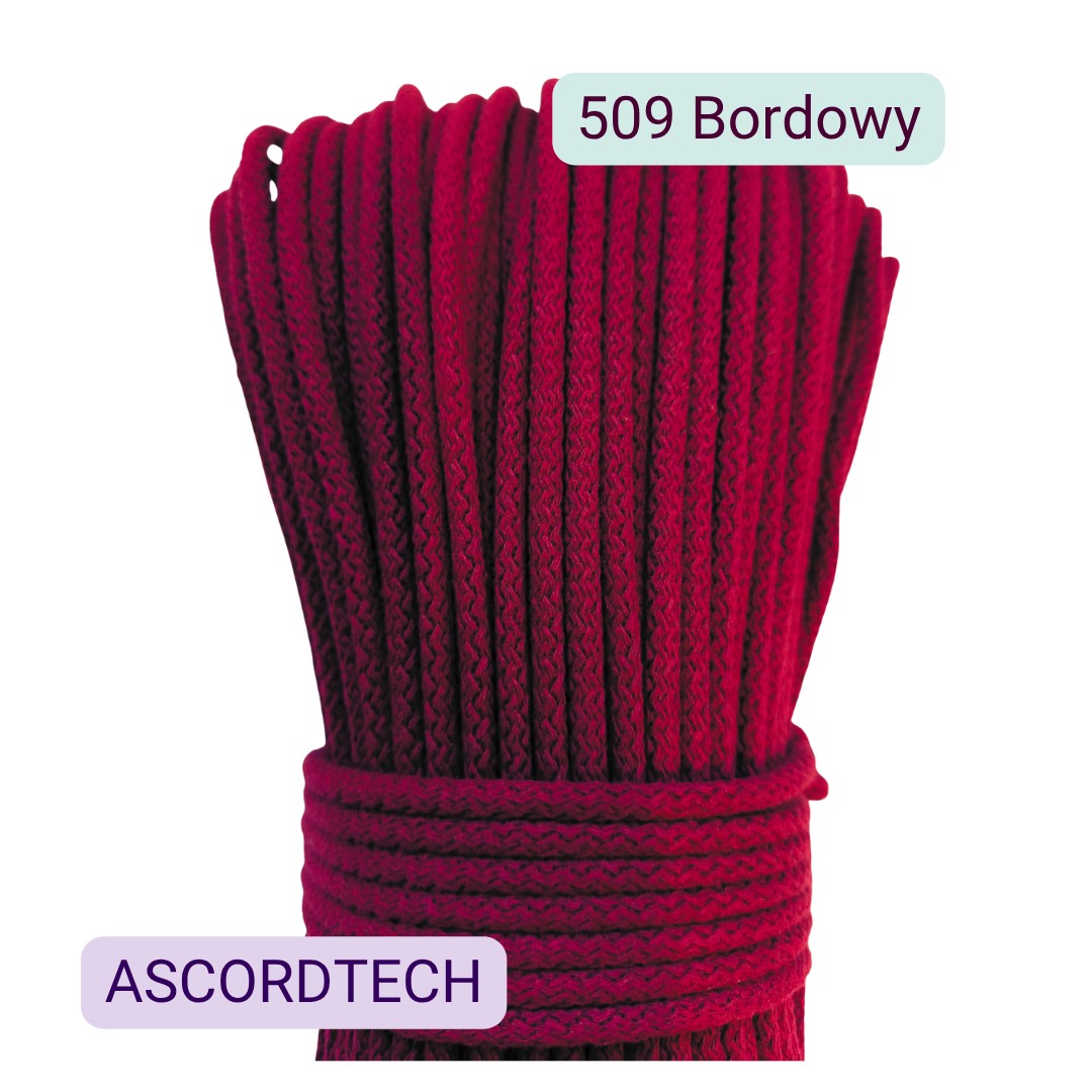 Bordowy 509 – bordowy sznurek bawełniany 5 mm do szycia torebek
