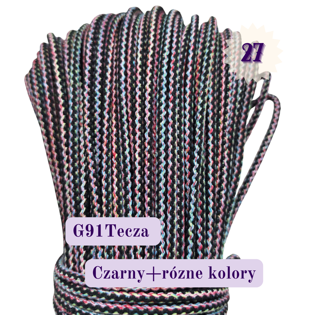 Sznurek do szycia 5 mm – Melanż G – Czarny + różne kolory | G91 Tęcza