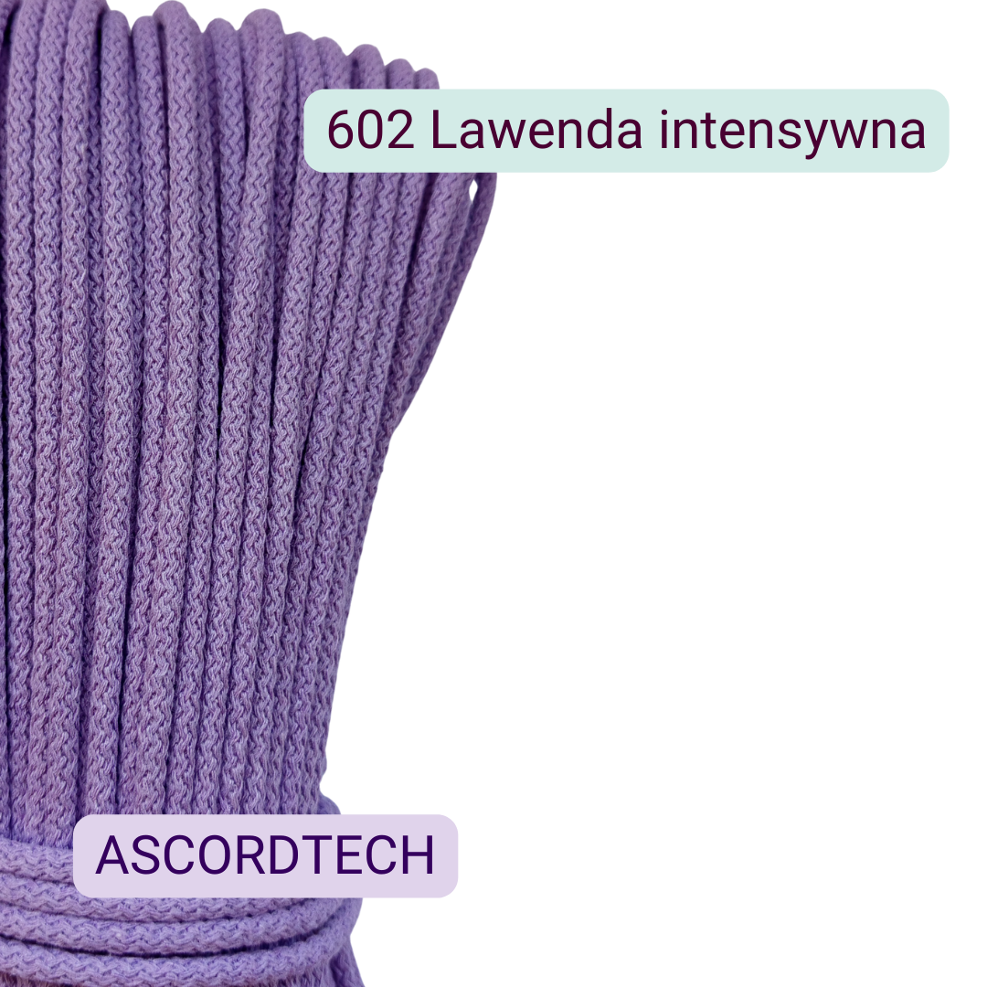 Intensywny lawendowy sznurek bawełniany 5 mm kolor 602 – 50 m do szycia
