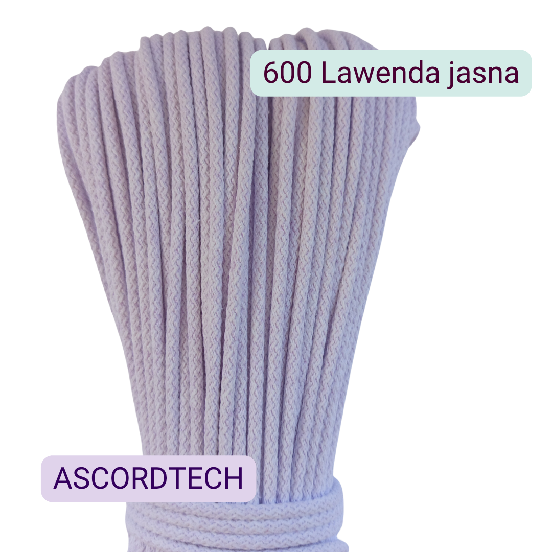 Lawenda jasna 600 – lawendowy sznurek bawełniany 5 mm do szycia torebek
