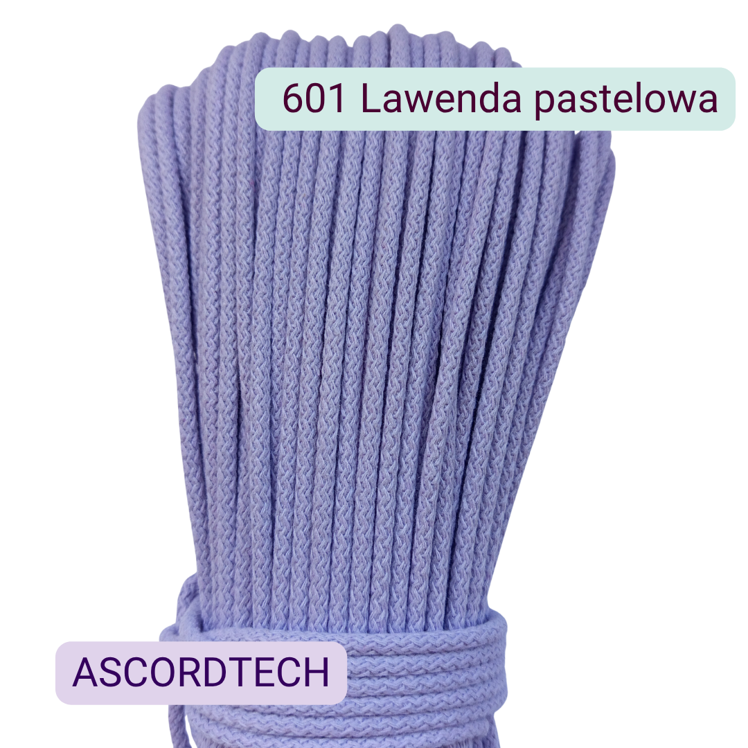 Lawenda pastelowa 601 – fioletowy sznurek bawełniany 5 mm do szycia torebek

