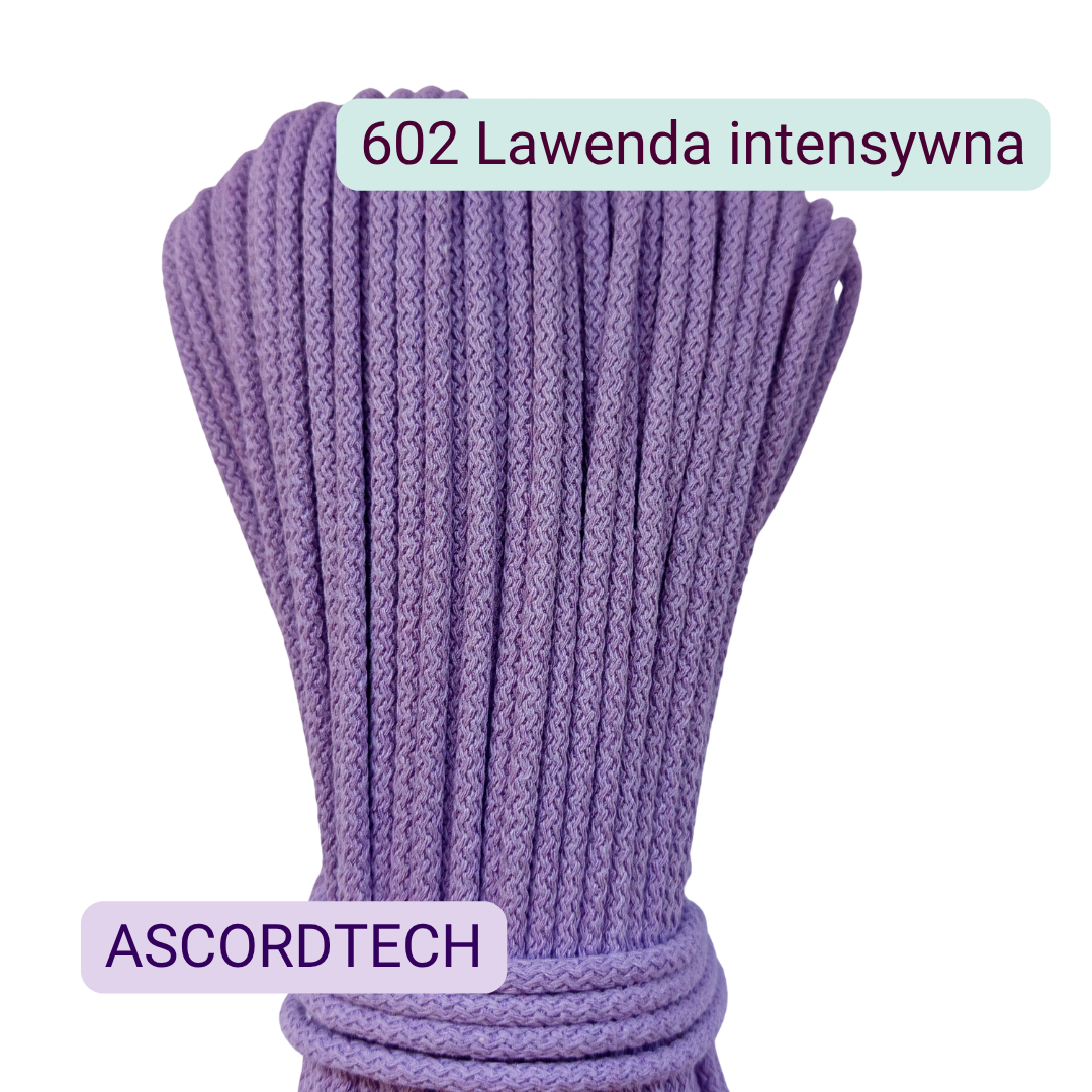 Lawenda intensywna 602 – fioletowy sznurek bawełniany 5 mm do szycia torebek
