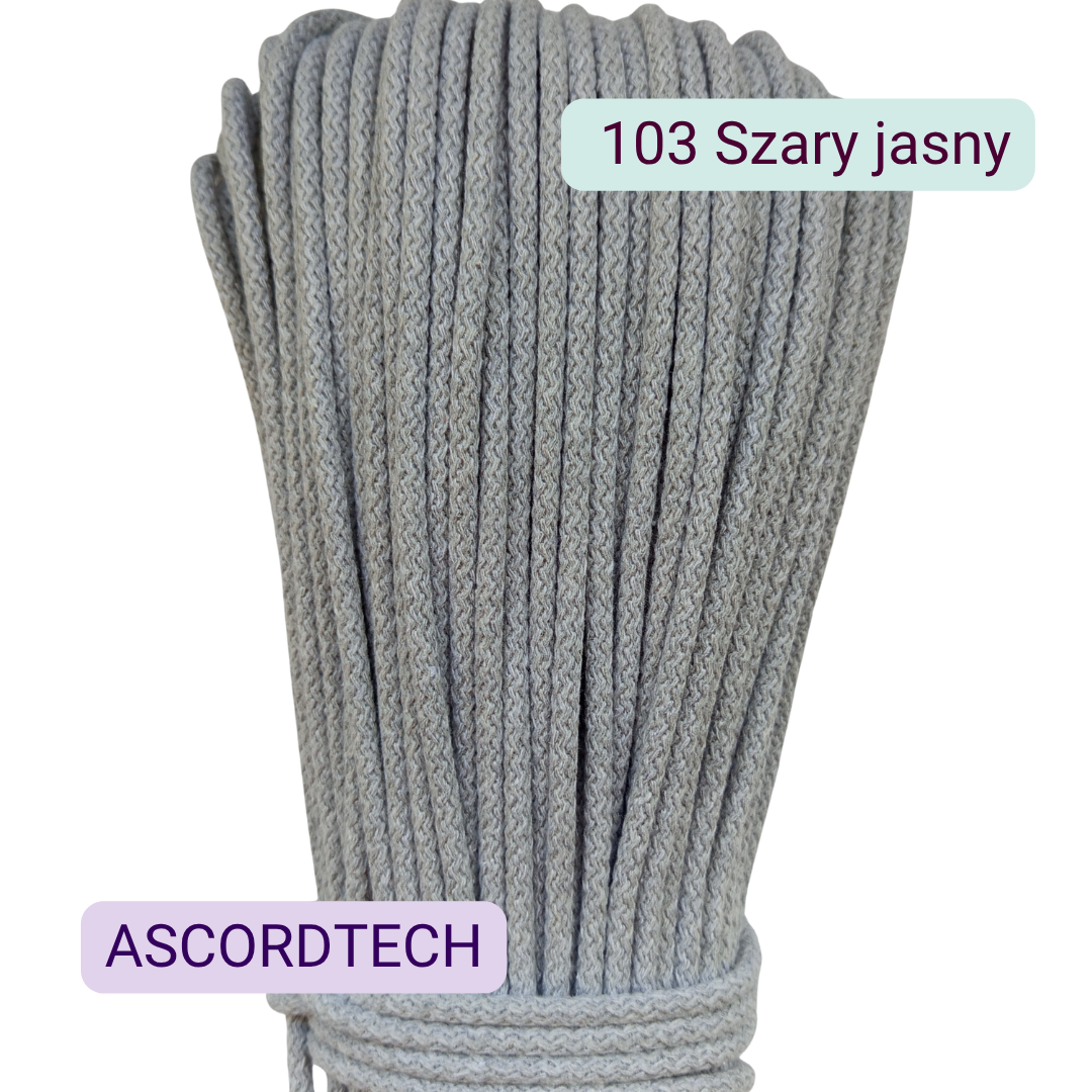 Szary jasny 103 – jasnoszary sznurek bawełniany 5 mm do szycia torebek