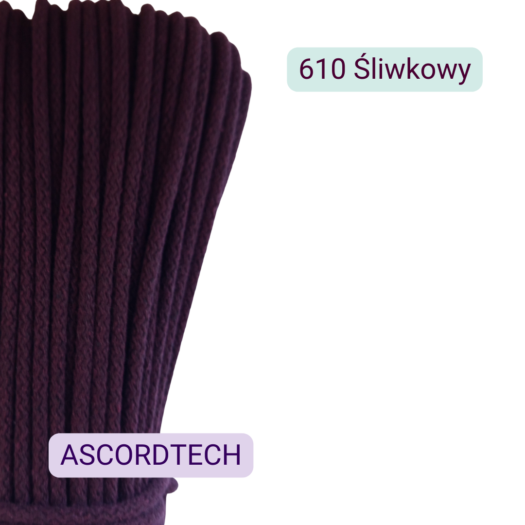 Ciemny sznurek bawełniany 5 mm Śliwkowy 610 – 50 m do szycia