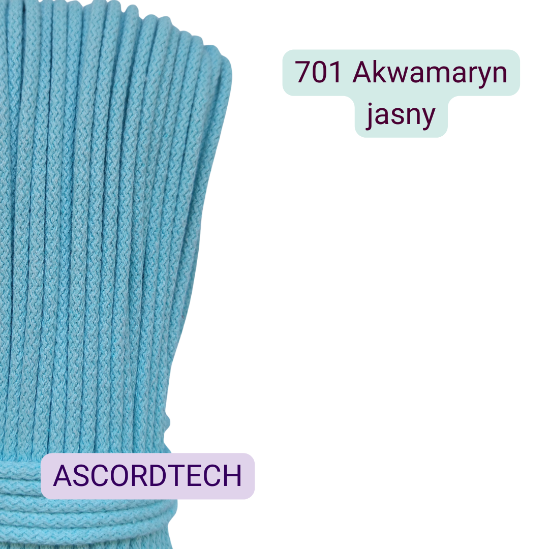 Jasny turkusowo-błękitny sznurek bawełniany 5 mm Akwamaryn 701 – 50 m do szycia