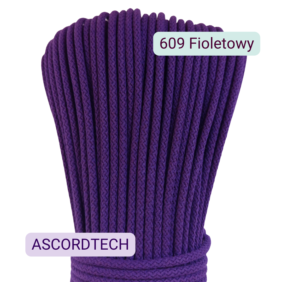 Fioletowy 609 – intensywny fioletowy sznurek bawełniany 5 mm do szycia torebek