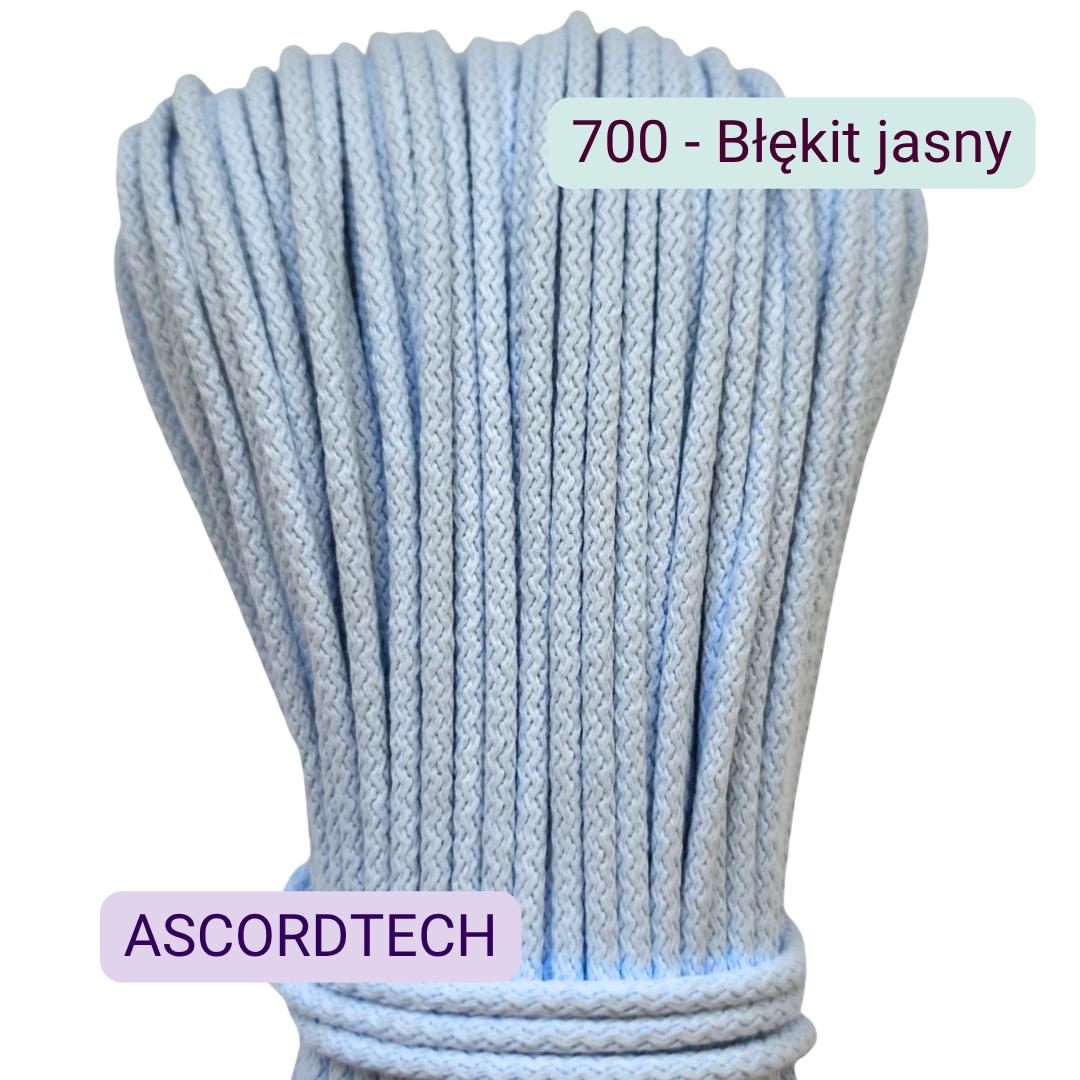 Błękit jasny 700 – jasnoniebieski sznurek bawełniany 5 mm do szycia torebek