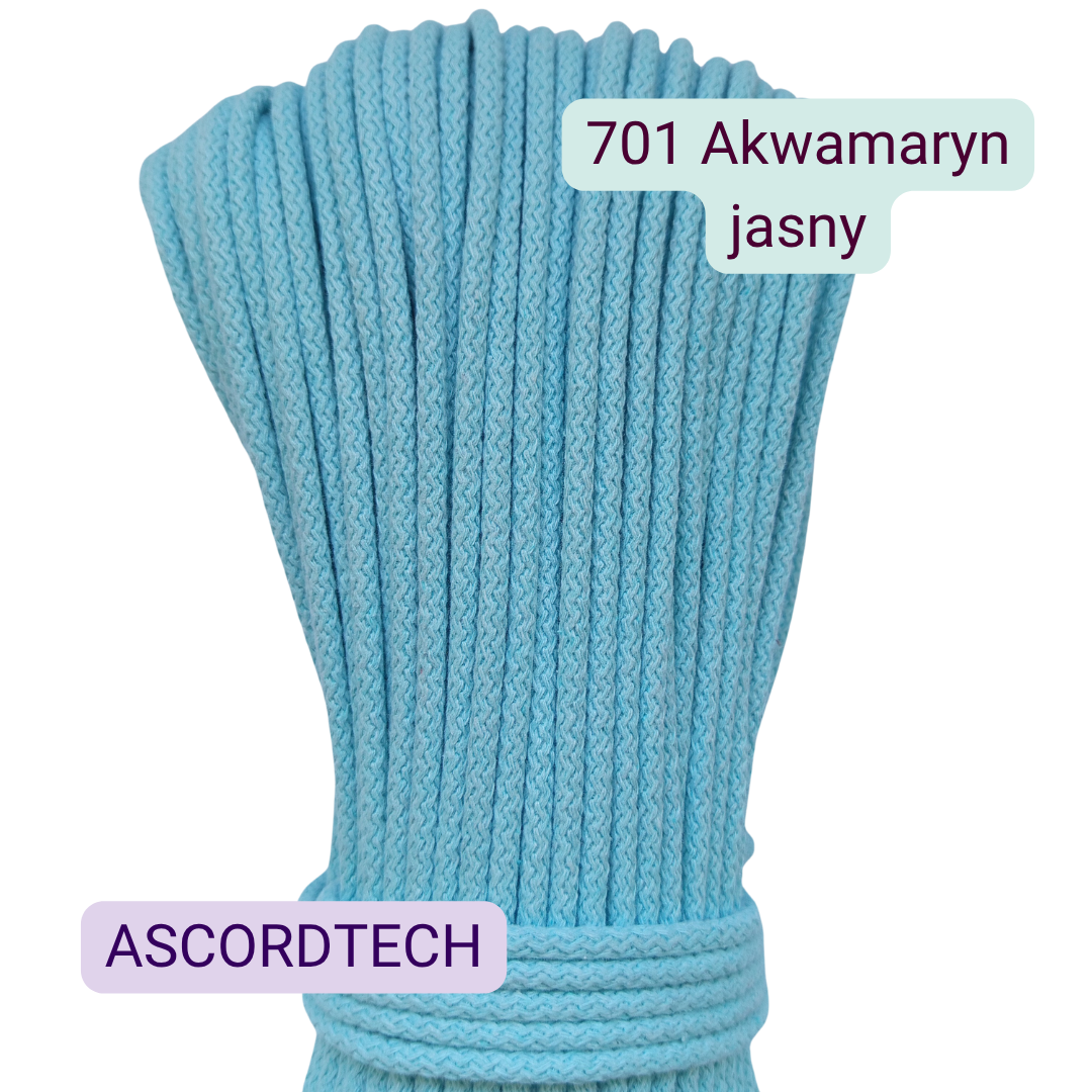 Akwamaryn jasny 701 – akwamarynowy sznurek bawełniany 5 mm do szycia torebek
