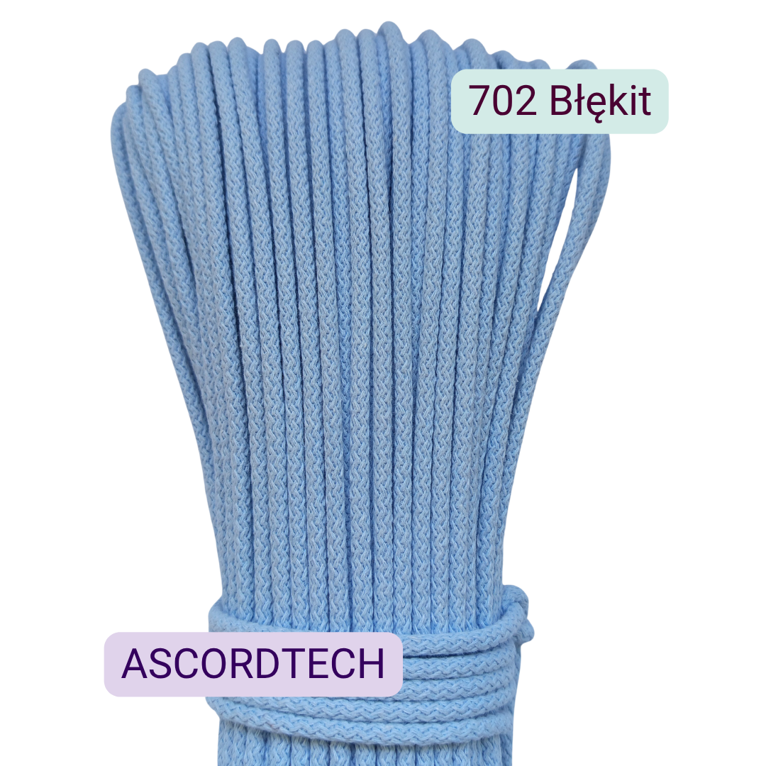 Błękit 702 – błękitny sznurek bawełniany 5 mm do szycia torebek