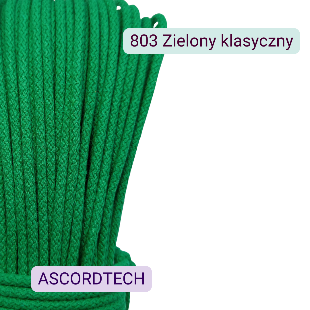 Zielony klasyczny sznurek bawełniany 5 mm do szycia torebek | 803