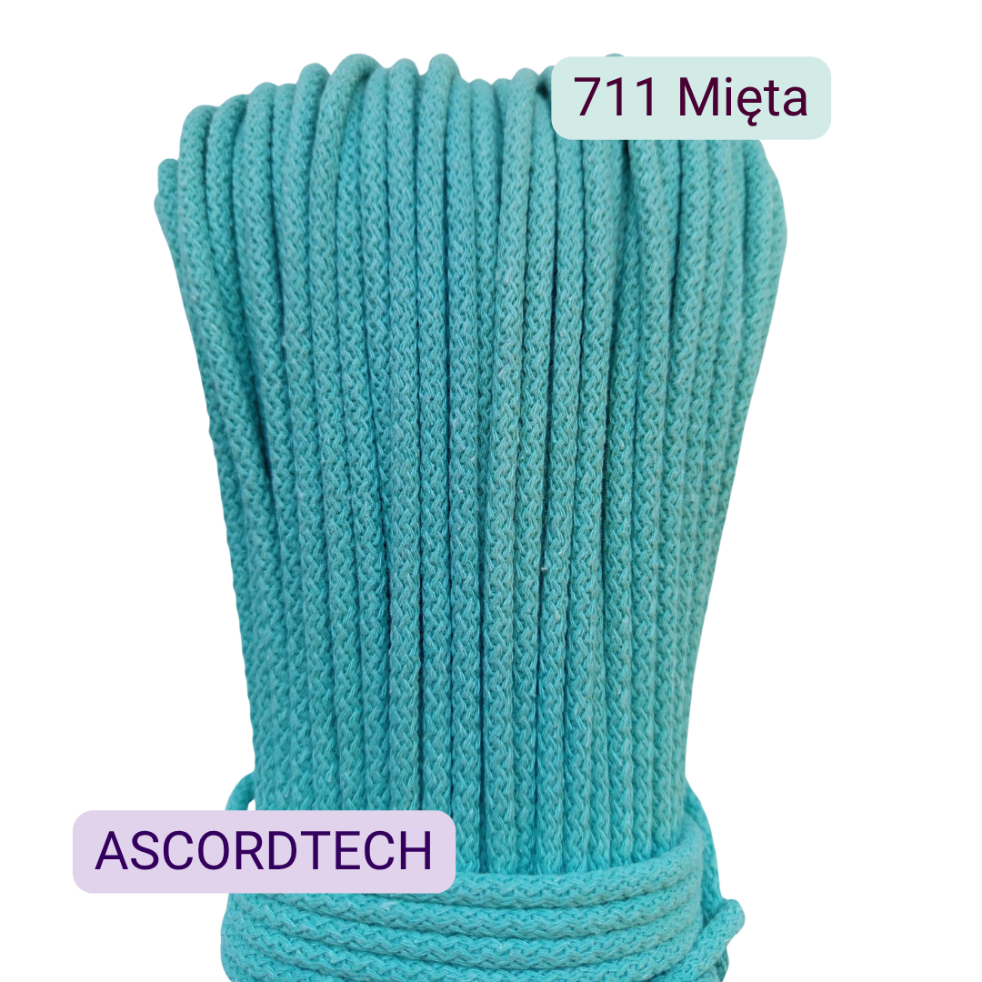 Miętowy sznurek bawełniany 5 mm do szycia torebek 100 m – kolor 711