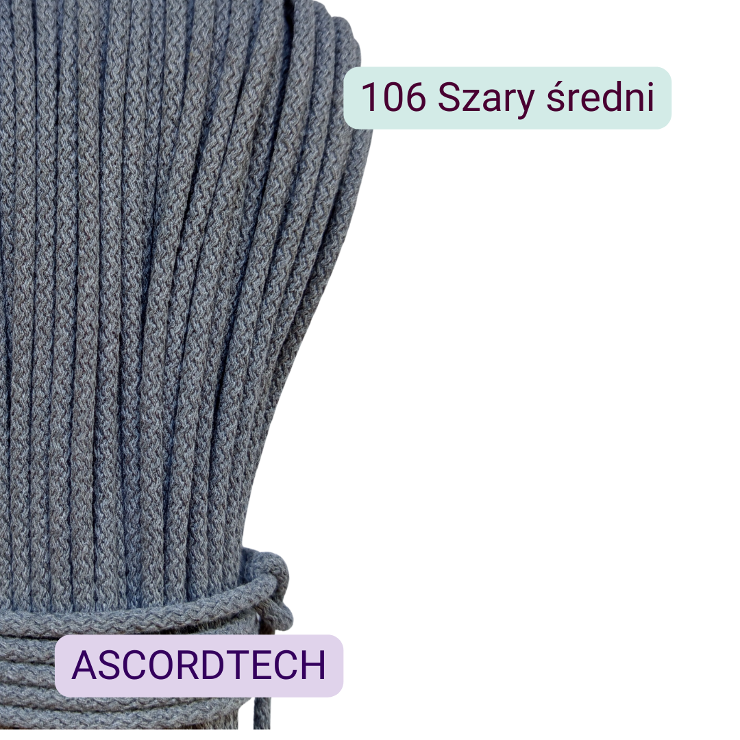 Szary sznurek bawełniany 5 mm 50 m – kolor Szary średni 106