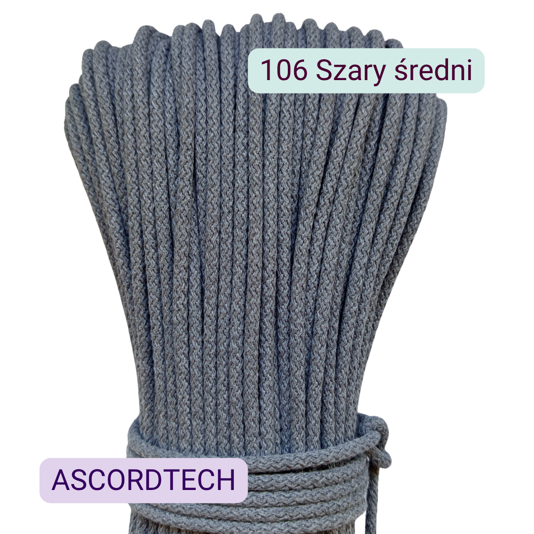 Szary średni 106 – szary sznurek bawełniany 5 mm do szycia torebek