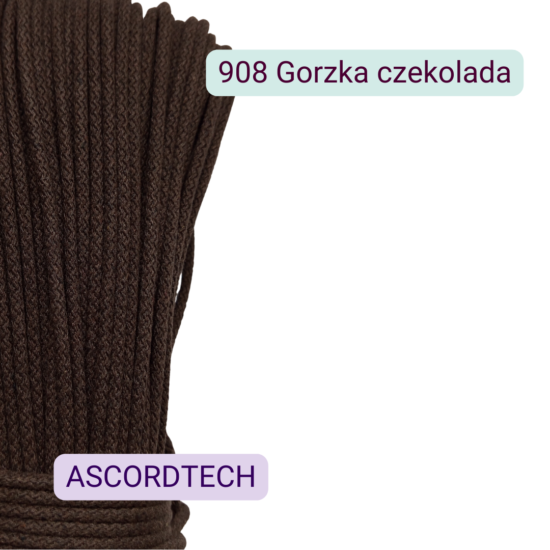 Sznurek bawełniany 5 mm Gorzka czekolada 908 – 50 m do szycia