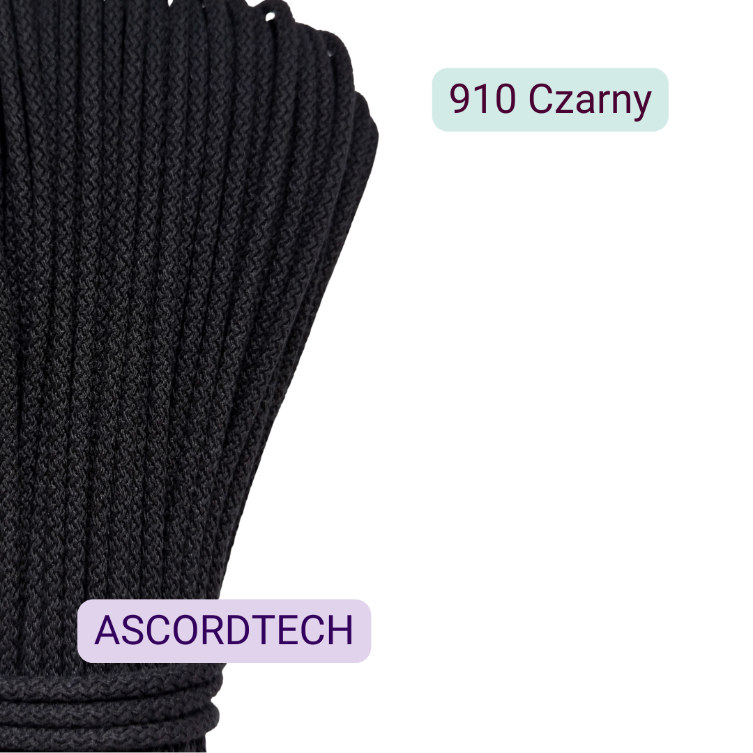 Czarny sznurek bawełniany 5 mm do szycia torebek 50 m – kolor 910